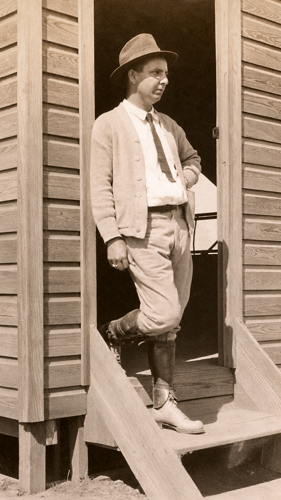 Fernando J. Torras, the second generation of the Torras family in Brunswick, standing in a doorway