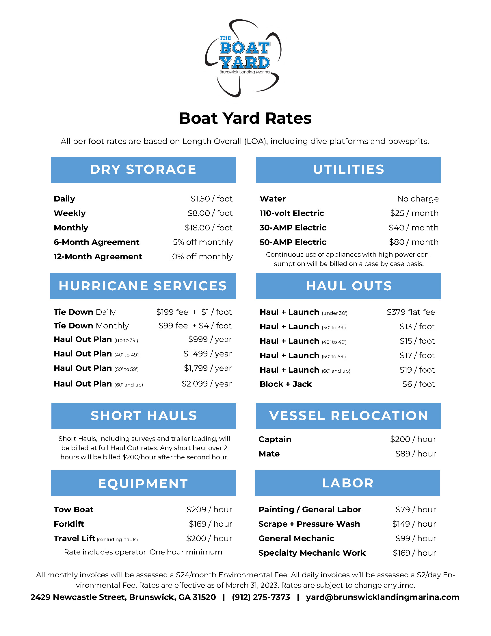 Brunswick Landing Marina Boat Yard & Dry Storage Rates