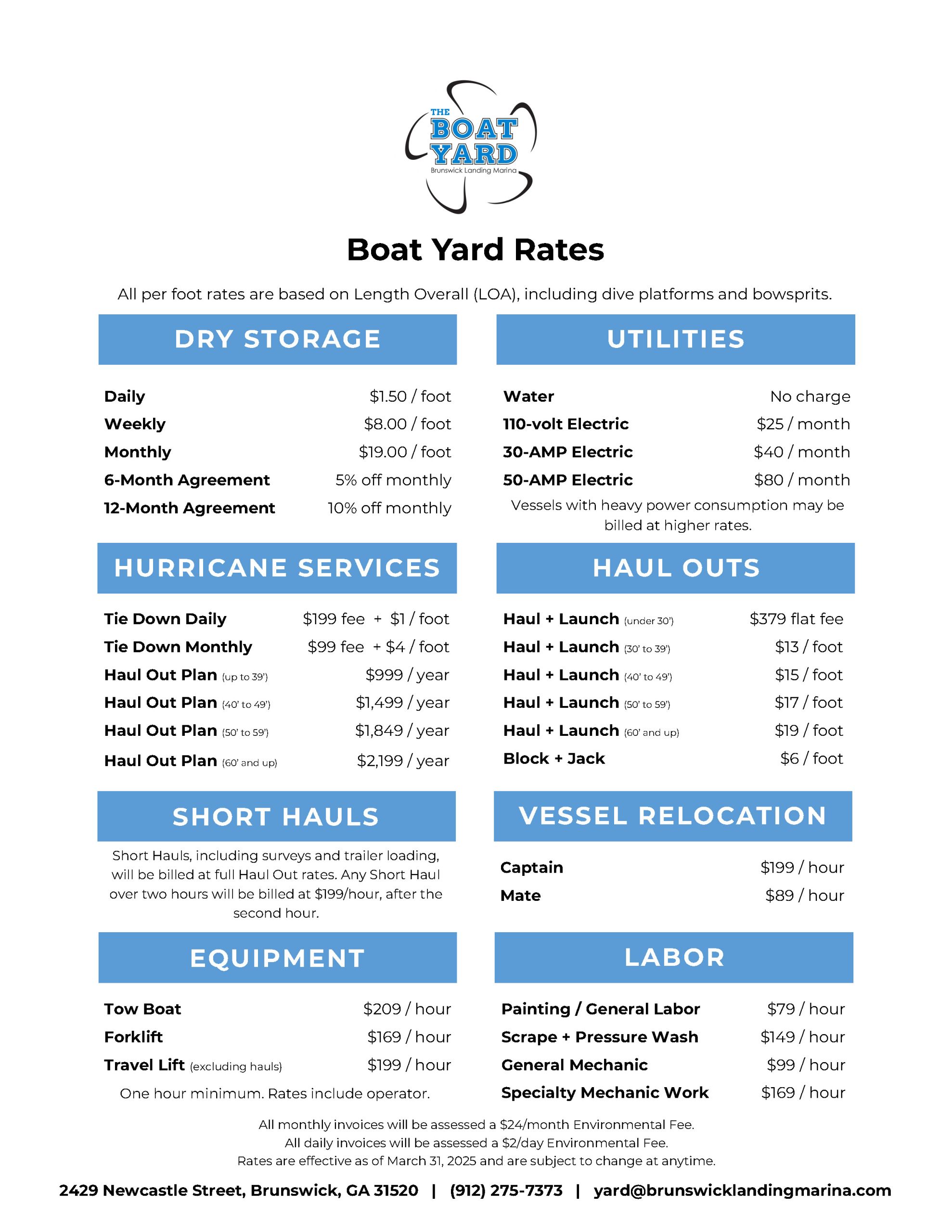 Brunswick Landing Marina Boat Yard & Dry Storage Rates