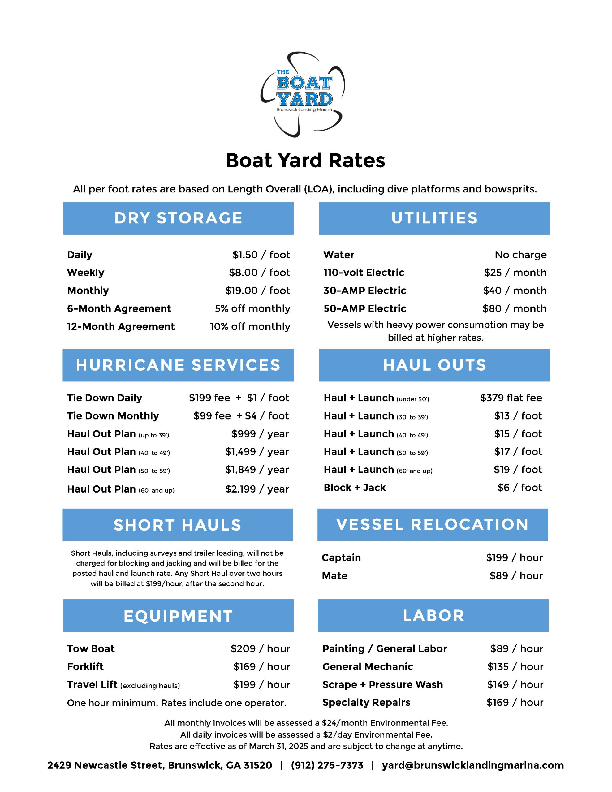 Brunswick Landing Marina Boat Yard & Dry Storage Rates