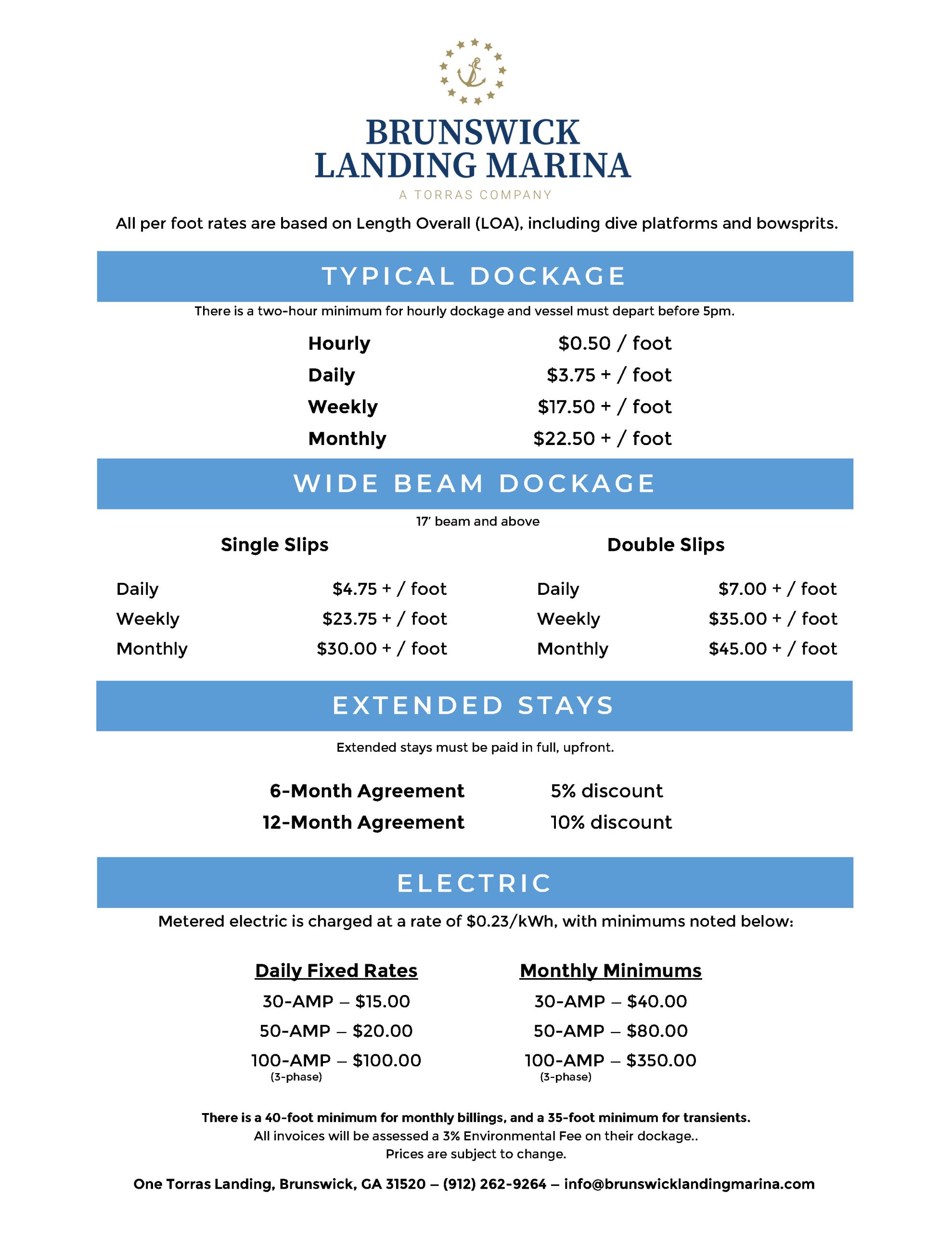 2026-2027 Dockage & Service Rates - Brunswick Landing Marina
