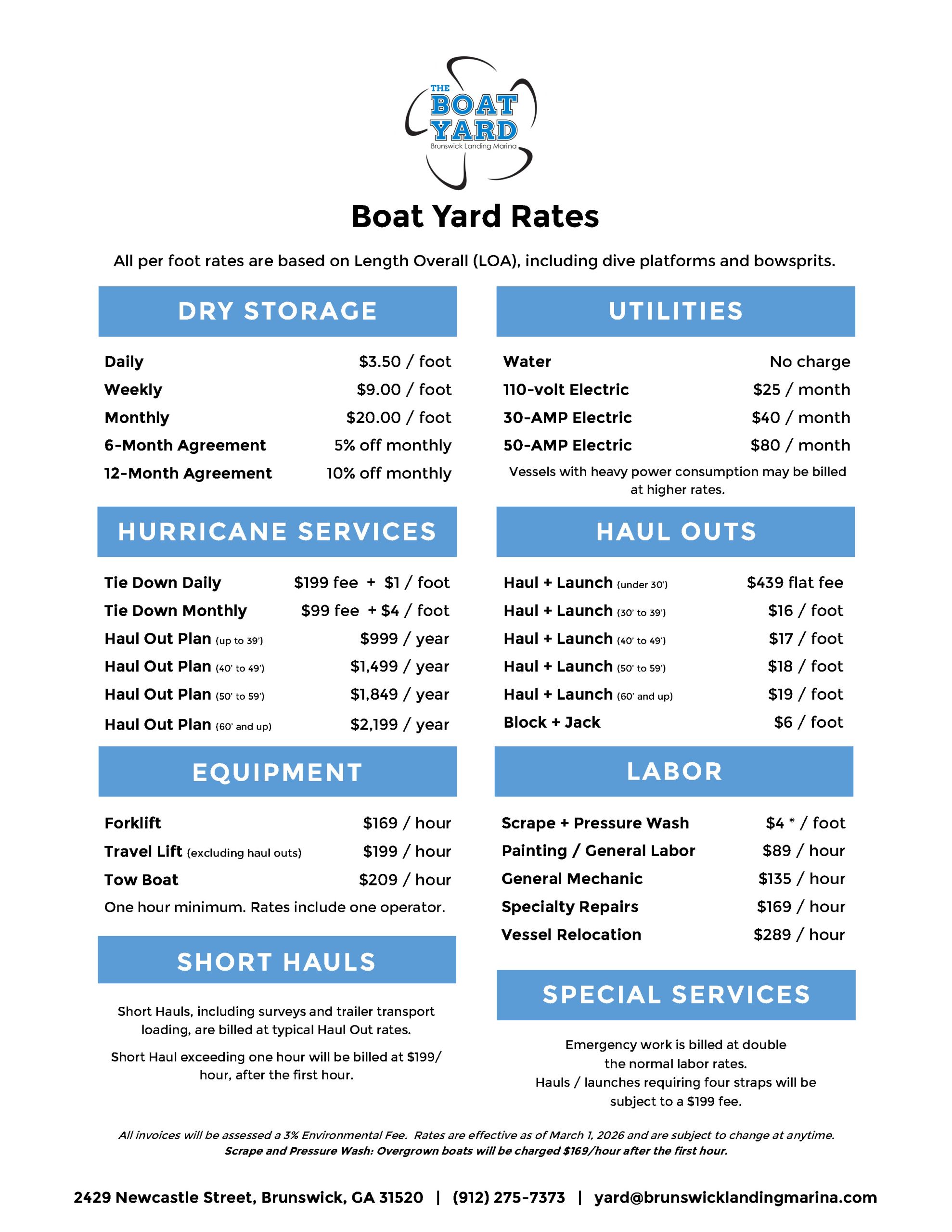 2026-2027 Dockage & Service Rates - Brunswick Landing Marina
